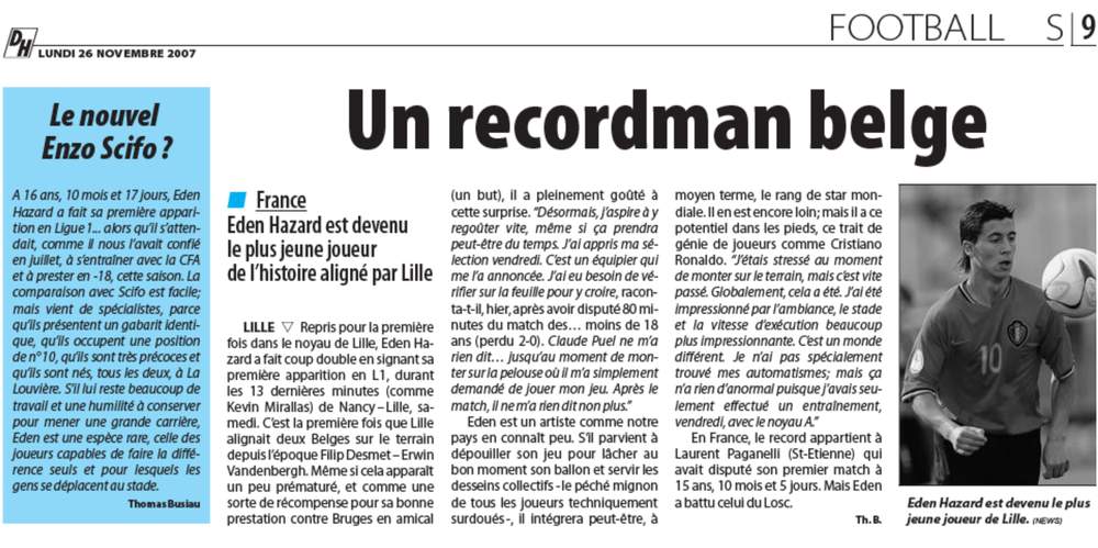 Thomas Busiau, notre regretté confrère, avait recueilli les&amp;nbsp;premières&amp;nbsp;réactions d&#39;Eden Hazard en tant que joueur professionnel, pour la Dernière Heure.